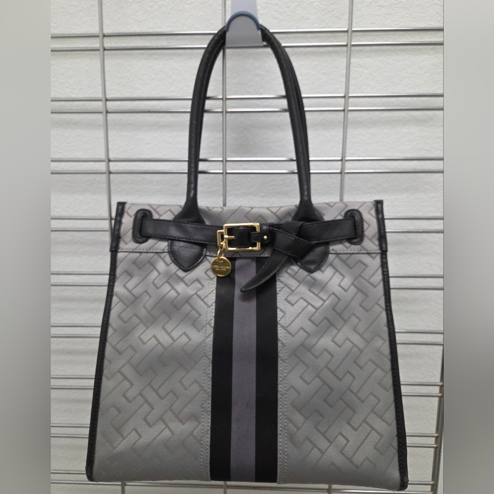 Tommy Hilfiger Gray and Black Tote with Gold Hardware